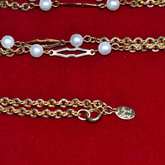 Long Necklace, Faux Pearls and Gold Tone, Vintage Park Lane, 60" - Picture 2 of 6